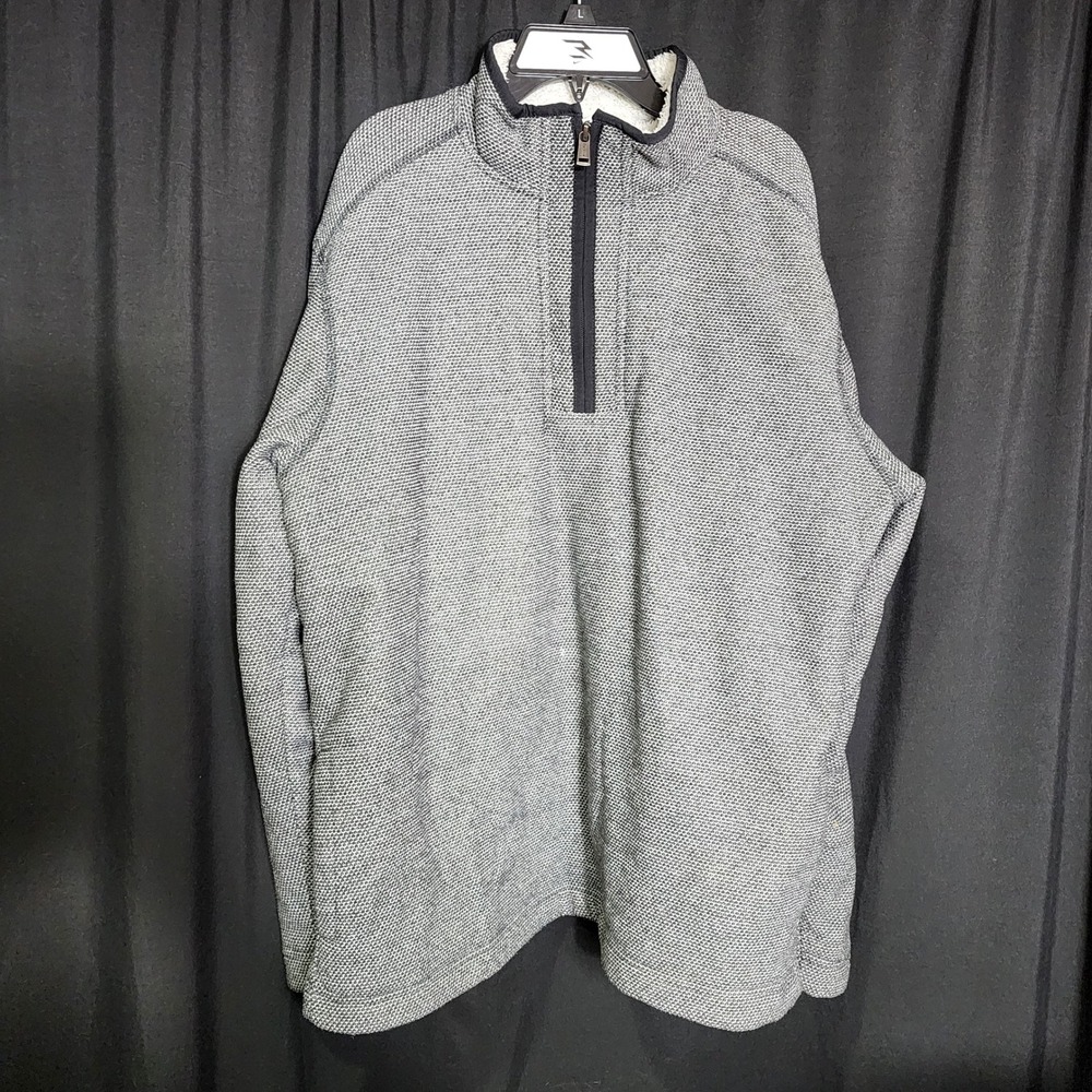 Orvis Mens Grey Textured Honeycomb Sherpa‎ Lined Quarter Zip Fleece Pullover L